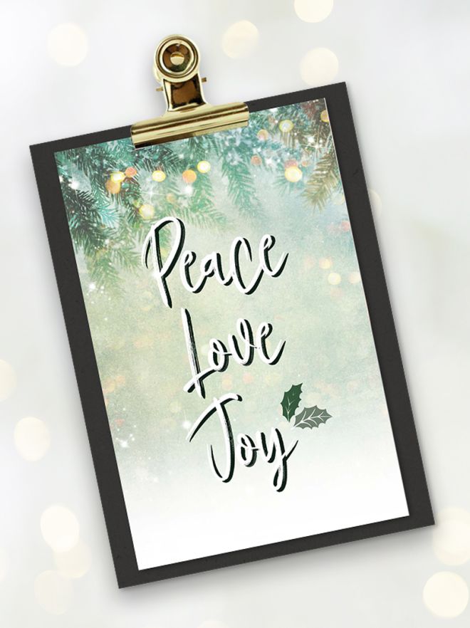 MA41518 - Minikaartje Kerst 'Peace, Love, Joy' + klembordje