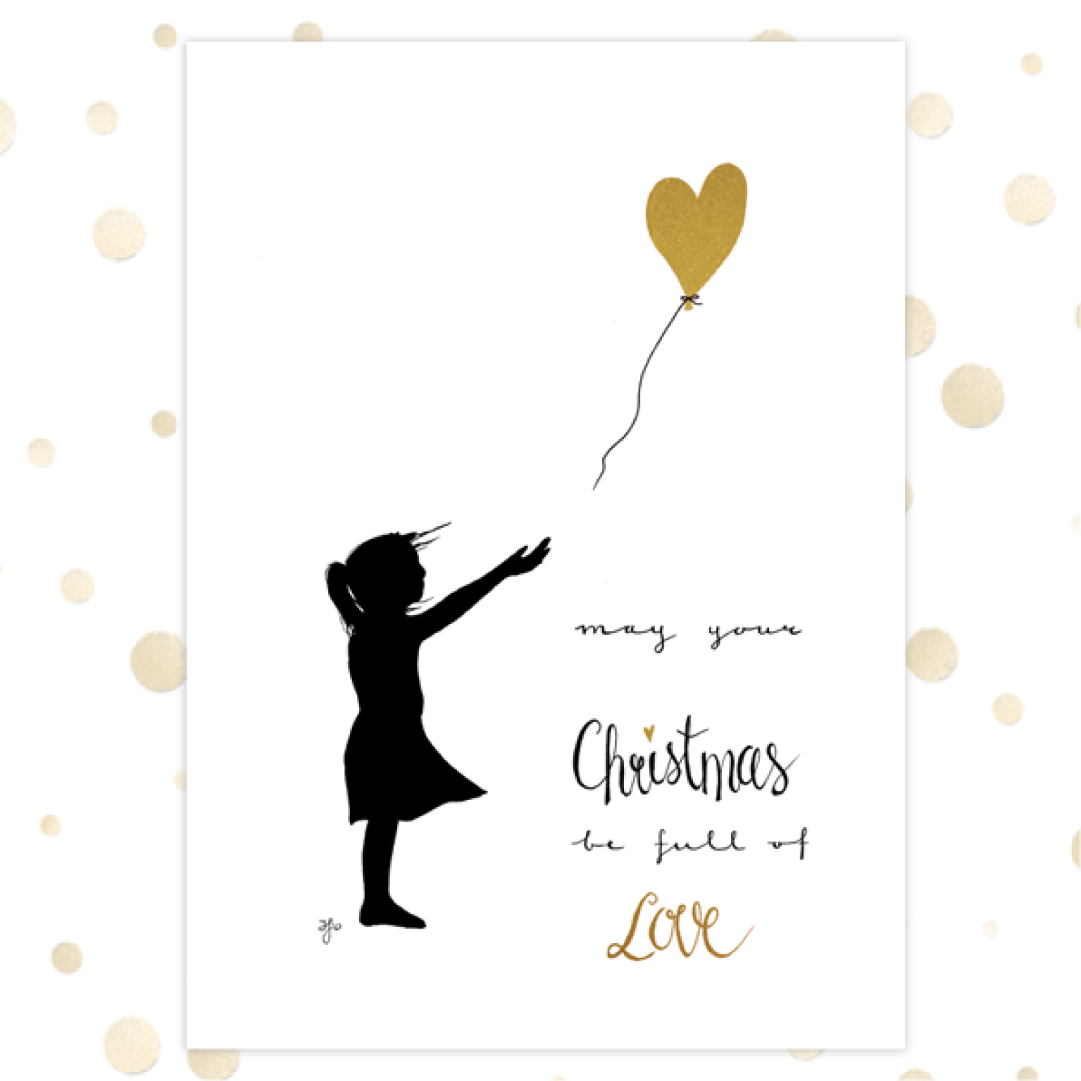 Kerstkaart 'May your Christmas be full of love - ballon' - goudfolie - MA36054 -  Goudfolie kerstkaarten bij MajesticAlly