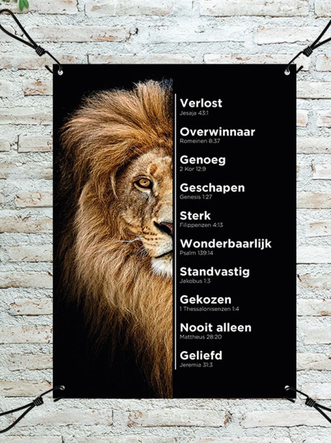 MA44503 Tuinposter 'Leeuw met tekst'