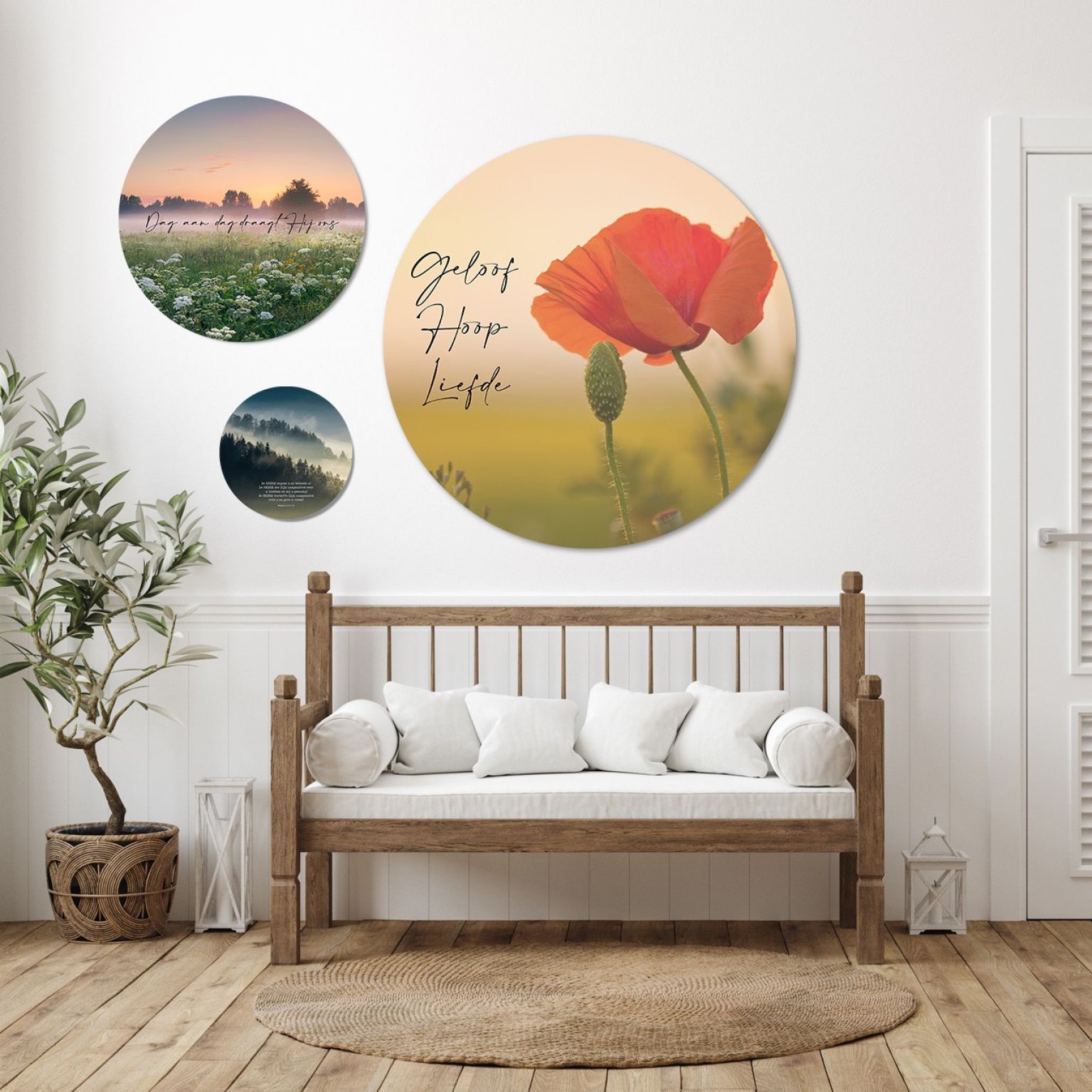 Muurcirkel 'Klaproos - Geloof hoop  liefde' -100 cm - MA39414 -  Wanddeco bij MajesticAlly