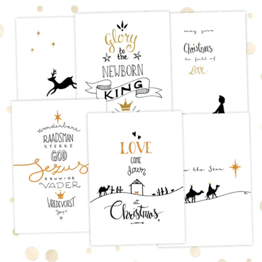 Voordeelpakje kerstkaarten  'Golden Blessings 1' - 6 stuks - MA36196 -  Voordeelpakjes kerst bij MajesticAlly