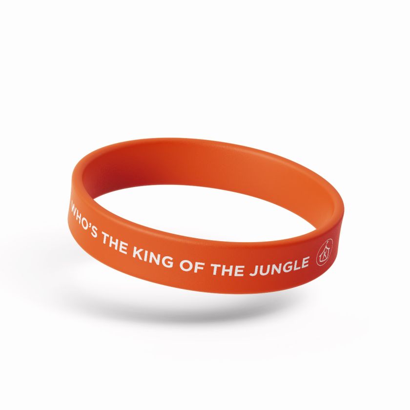 Siliconen kind bandje Oranje Whos the king of the jungle 7a2f27b7