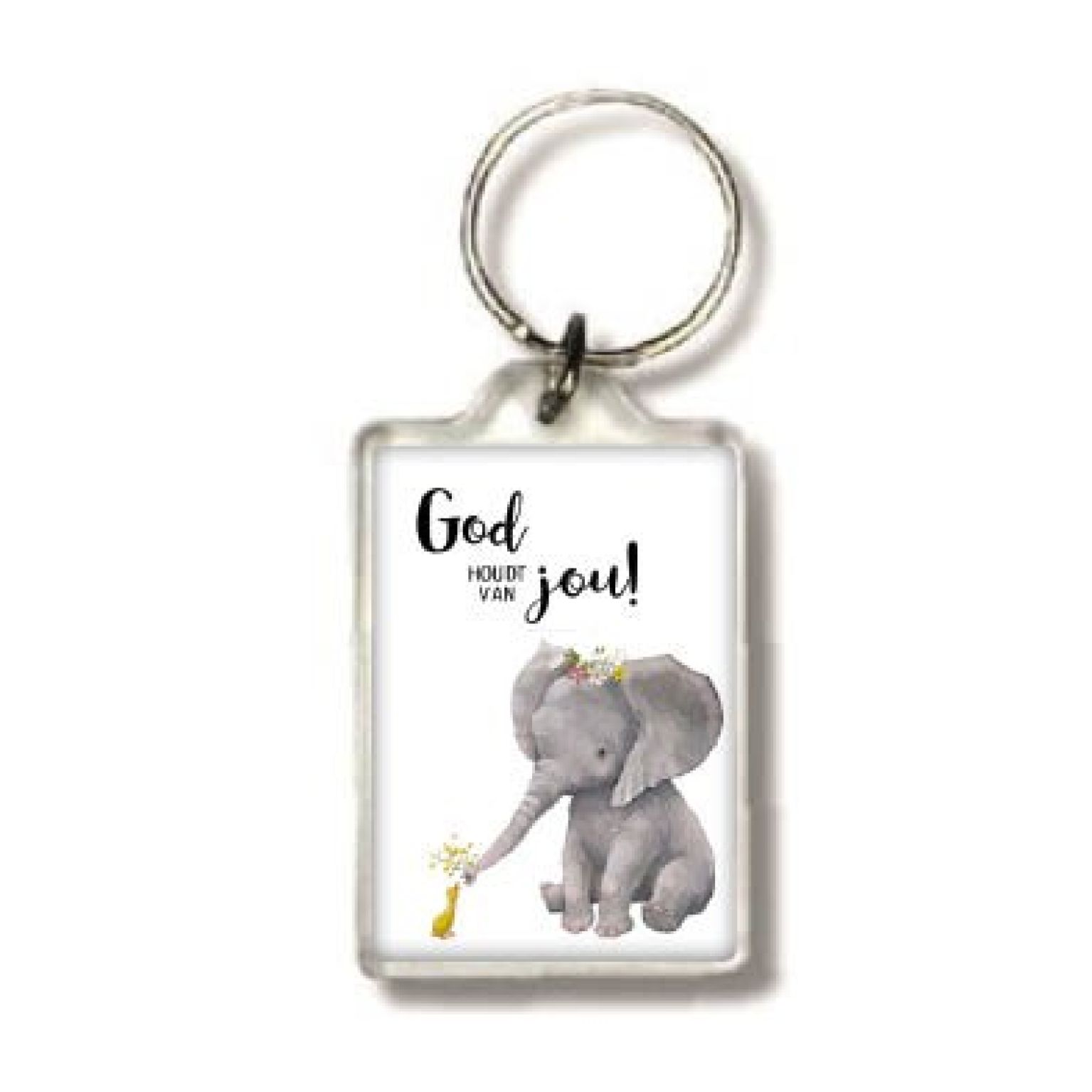 Sleutelhanger olifantje God houdt van jo - MA25503 -  Beautiful Day  bij MajesticAlly