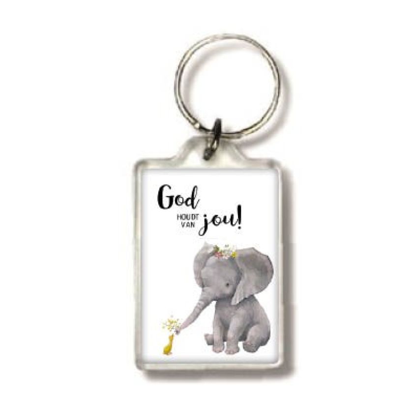 Sleutelhanger olifantje God houdt van jo - MA25503 -  Beautiful Day  bij MajesticAlly