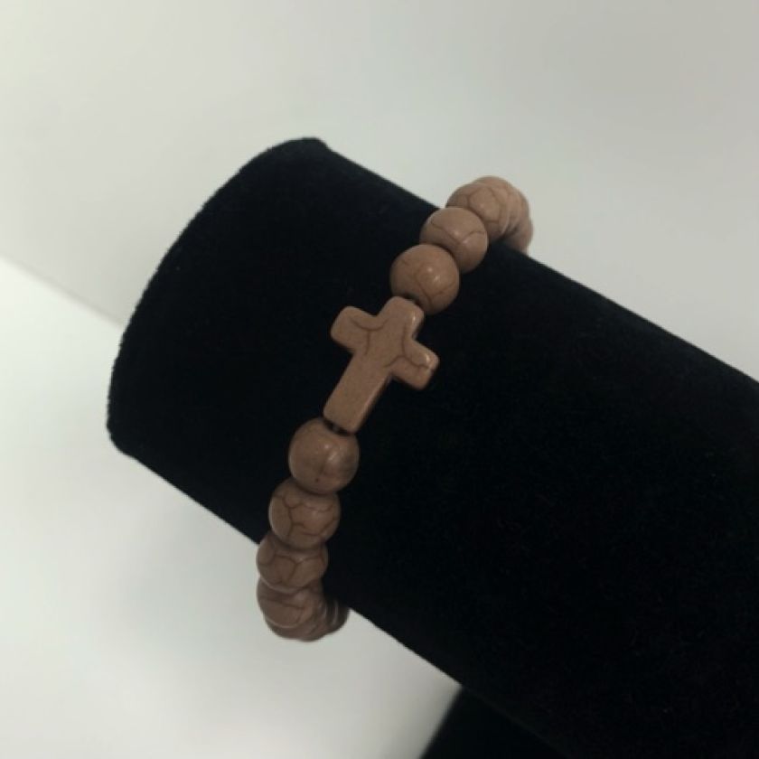 MA47432 - kralenarmband kruis bruin