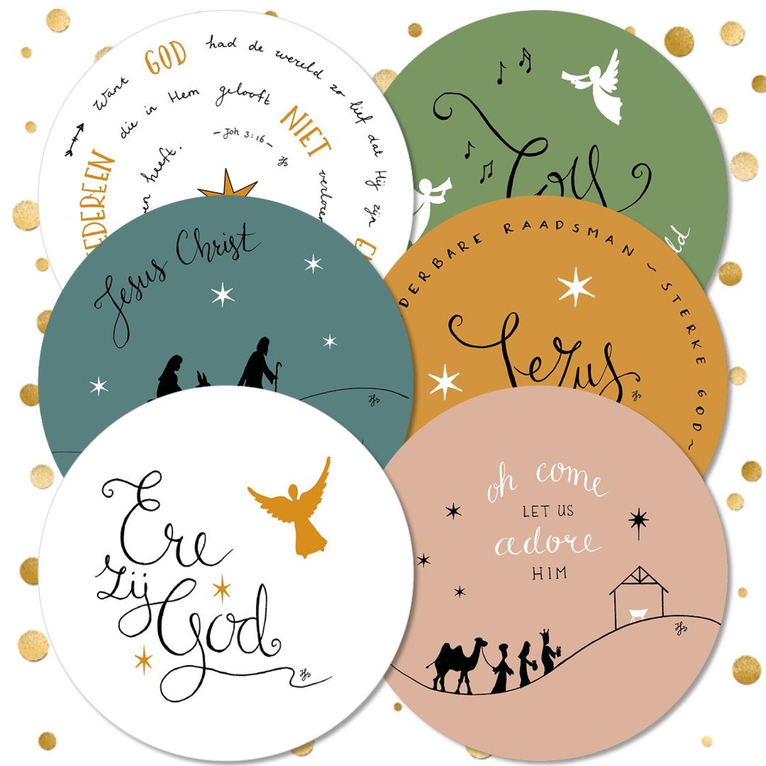 Voordeelpakje kerstkaarten rond serie 4 -12 stuks - MA41034 -  Voordeelpakjes kerst bij MajesticAlly