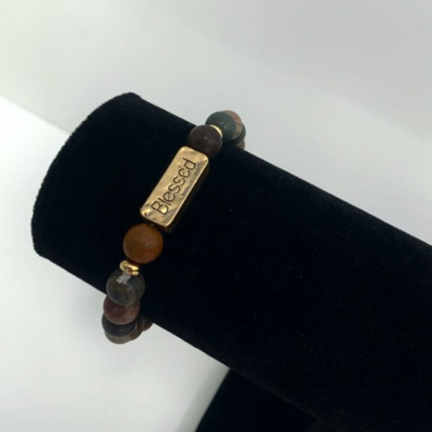 MA47410 - Armband natuursteen - Blessed - donkerbruin