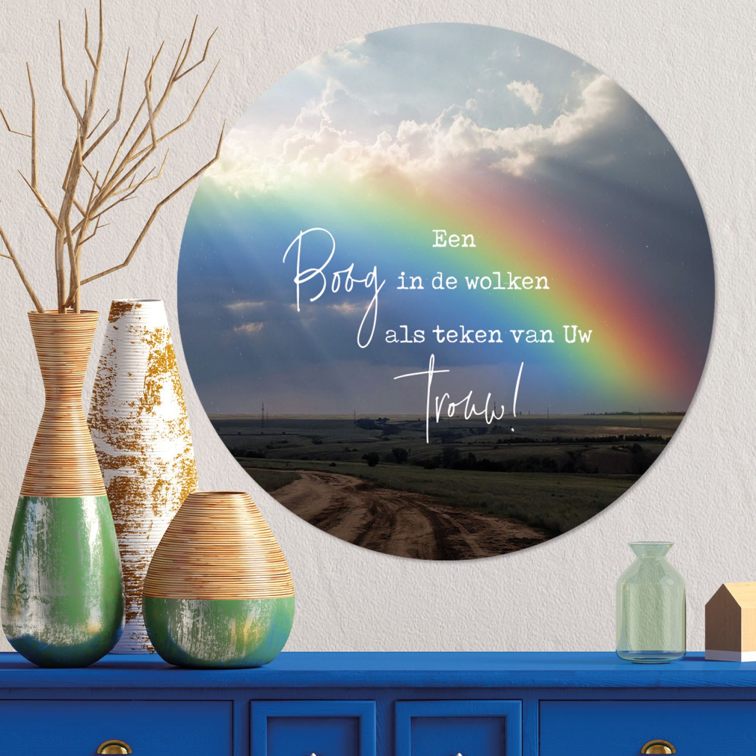 Muurcirkel 'Een boog in de wolken als teken van Uw trouw' - 60 cm