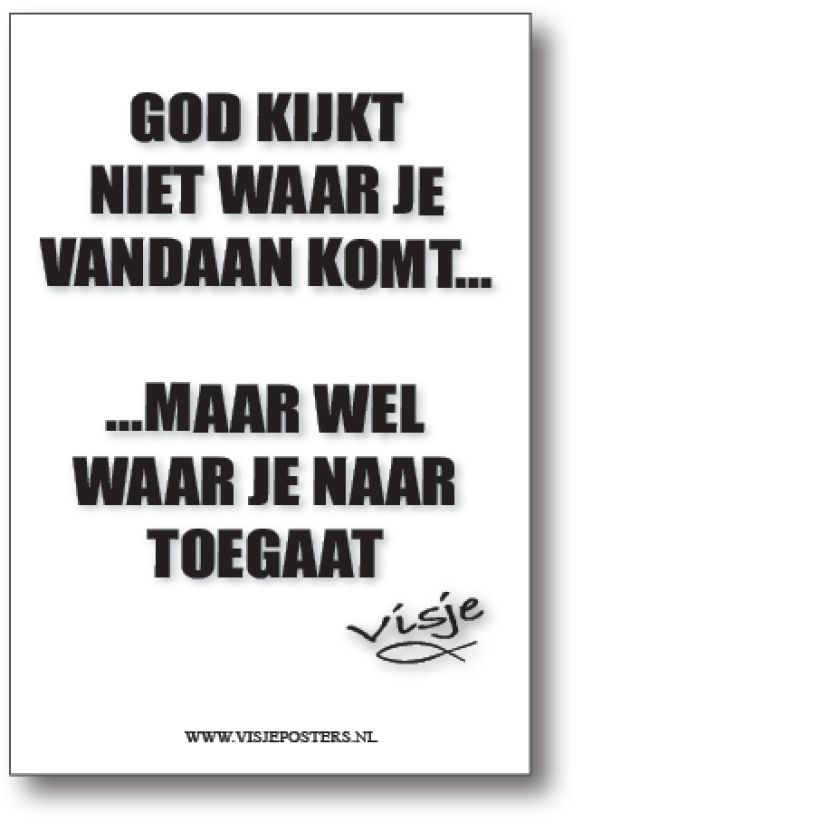 minikaart Visje 'God kijkt niet waar je vandaan komt'