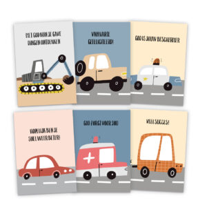 Set van 6 kinderkaarten met voertuigen